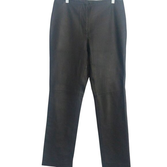 Tailored Black Leather Pants Women Size 10 Straight Leg Fully Lined Flat Front - Picture 4 of 12